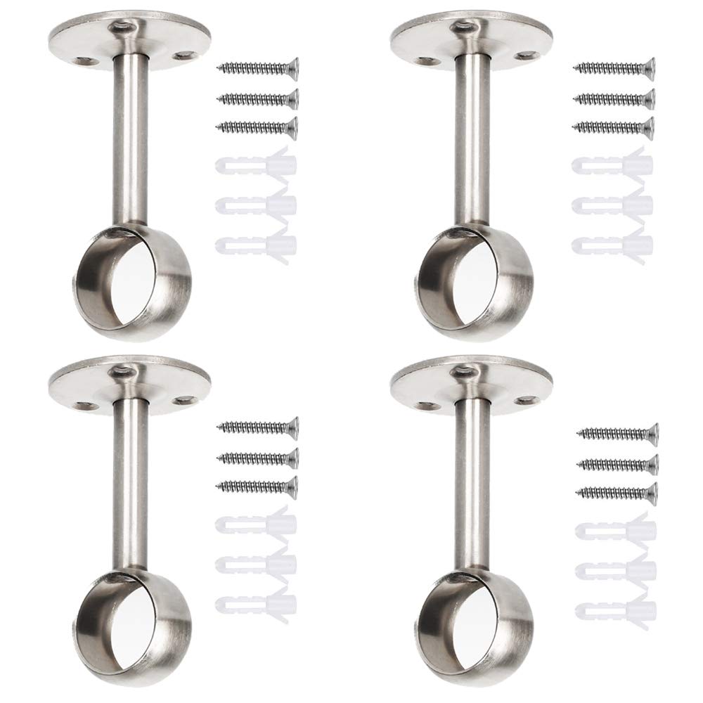 Rod End Bracket, 4 Pieces Stainless Steel Cupboard Pole, 22mm Cupboard Rod End Brackets with Screws and Screw Expansion Tube for Cabinet, Kitchen (Hollow/Half Hollow)