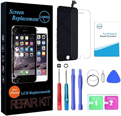   LYESS Black for iPhone 6 4.7 inch Screen Replacement LCD Display Touch Digitizer Frame Assembly Set , Free Tools Kit and Instructions Included