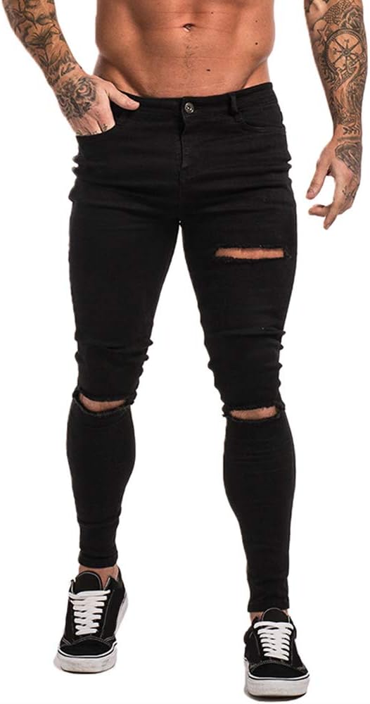 mens ripped skinny stretch jeans