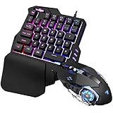 One Hand Keyboard Mouse Combo, RGB Backlit Wired Gaming Keyboard Set Mechanical Feeling for PS4 Xbox PC Mobile Gaming