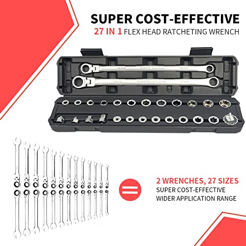 AKM TOOL 27 PC Flex Head Ratcheting Wrench Set, Metric 72Tooth 8