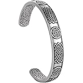 TURTLEDOVE Celtic Knot Cuff Bracelet, Irish Knot Triquetra Open Bangle Bracelet, Stainless Steel Viking Norse Irish Amulet Jewelry
