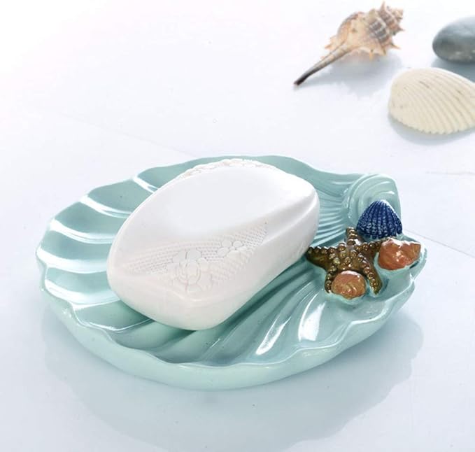 Neufday Bathroom Coastal Soap Dish Shell Shaped Resin Soap Holder
