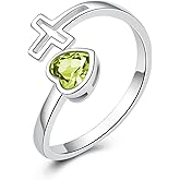 YLT 925 Sterling Silver Birthstone Rings Adjustable Heart Cross Stone Constellation Birth Month Ring Birthstones Jewelry Birthday Gifts for Women Teens