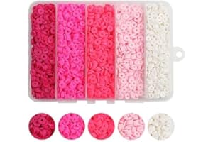 THRELE 4000pcs Pink Clay Beads for Bracelets Making Kit, 6mm Heishi Beads Polymer Clay Beads, Flat Round Disc Clay Beads for Jewelry Making Pink Beads