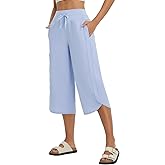 baleaf Women's Capri Pants Wide Leg Athletic Yoga Capris with Pockets Quick Dry Hiking Pants Loose Lounge Summer UPF 50+