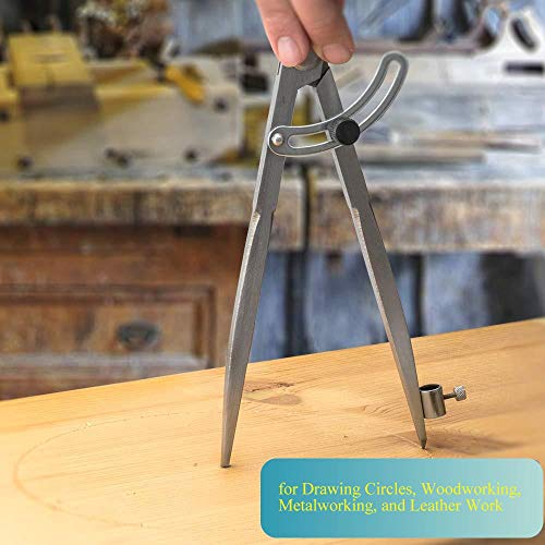 Professional Woodworking Compass with Wing and Pencil Holder, Large Compass for Geometry, Drawing, Drafting, Pencil Compass for Carpenter