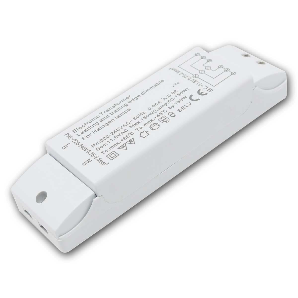 Transmedia ET-150 230/12V/50-150W halogen transformer, overload protection, thermal fuse, not dimmable, 160 x 46 x 30 mm