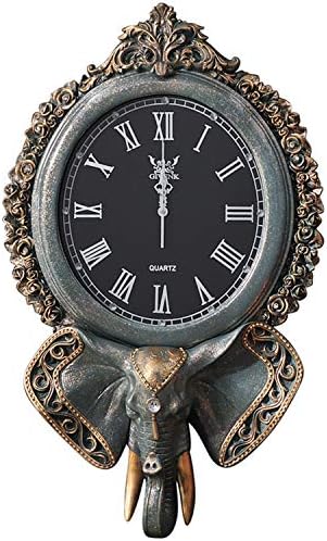 象の壁掛け時計 ヴィンテージ樹脂アンティークサイレントクロック ローマ数字ディスプレイ ダイニングルームの装飾に適し 室内装飾品 Green