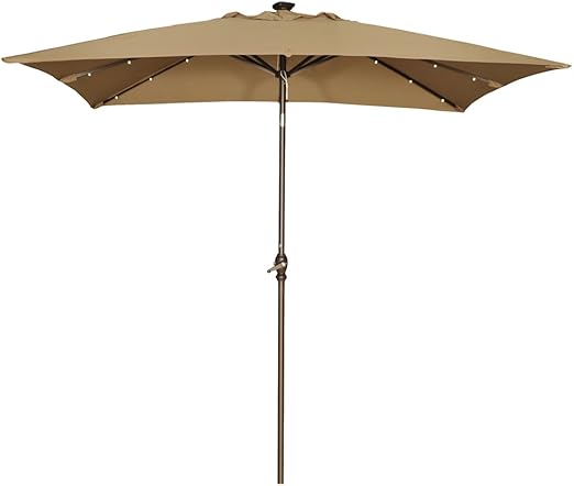 Amazon Com Abba Patio 9 By 7 Feet Rectangular Patio Umbrella With Solar Powered 32 Led Lights With Tilt And Crank Brown Garden Outdoor