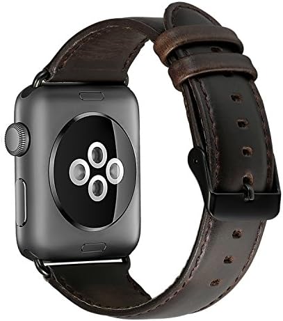 Apple Watch Bands Leather Replacement Accessories Vintage Crazy Horse Print Dark Brown Black Buckle Strap, Hand Made for Apple Smart Watch Sport Standard and Custom (Retro Dark brown, 38mm)