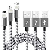 Phone Cable 3Pack 3FT 6FT 10FT KINGBACK Nylon Braided Charging Cables USB Charger Cord for Phone 7/7 Plus/6/6s/6 Plus/6s Plus/5/5c/5s/SE,Pad Pod Nano Pod Touch