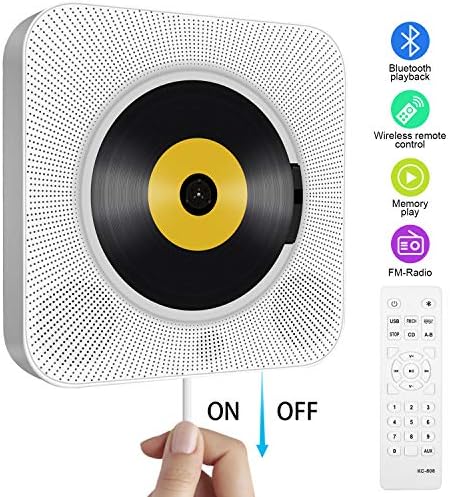 Portable CD Player, Tenswall Wall Mountable Bluetooth Built-in HiFi Speakers, Home Audio Boombox with Remote Control FM Radio USB MP3 3.5mm Headphone Jack AUX Input/Output With Pulling-Switch