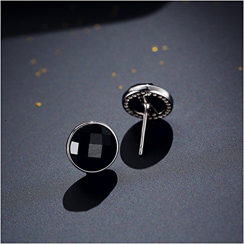 925 Sterling Silver Black Onyx Round Button Earrings Studs 9MM - Thumbnail 2