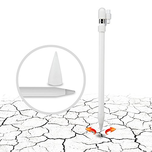 Jisoncase Apple Pencil Cozy Pencil Charging Adapter Holder, 2 Sets of Protective Cover Holder for iPad Pro Pencil and Lightning to Micro USB Adapter 4 Pieces Included-White JS-APL-06P00