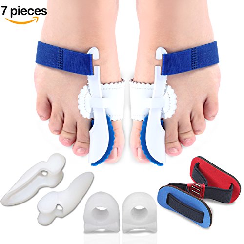 Bunion Corrector & Bunion Relief kits(7PCS)- Toe Separators, Big Toe Straightener, Bunion pads, Bunion Brace, Bunion Cushion, Big Toe Spacers for Bunion,Hammer Toe,Bunion Splint Night Time Support