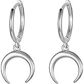 Dainty Hoop Dangle Earrings for Women, Small Hoop Earring with Charm - Moon Star, Spike, Evil Eye, Sterling Silver Huggie Drop Earrings for Her