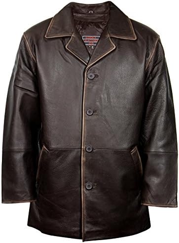 Lucky Leather 960C Mens Brown Cowhide Leather Car Coat - Medium