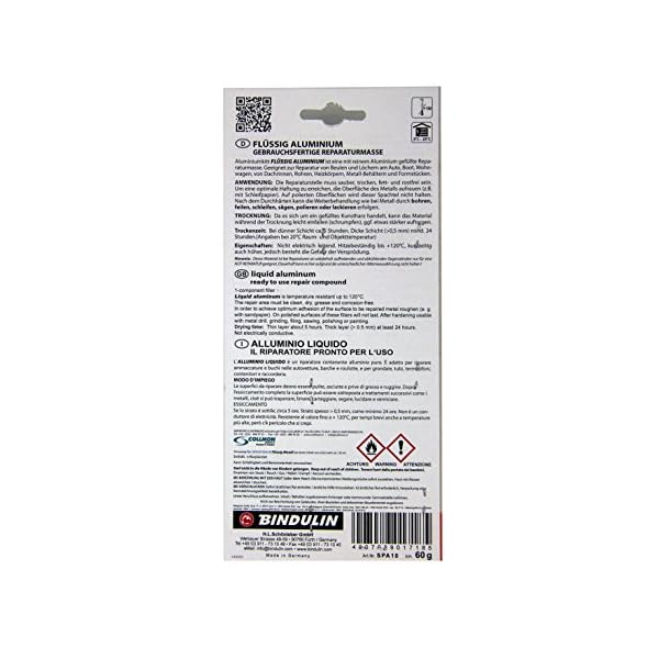 Bindulin FlÃ¼ssig Aluminium 60g - gebrauchsfertige Reparaturmasse aus Kunstharzspachtel mit Aluminium - geeignet fÃ¼r Auto KFZ Wassersport Marine Alu-Felgen Yacht Modellbau - Markenware – Bild 4