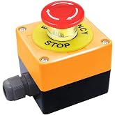 dstfuy Emergency Stop Push Button Switch,1 NC Waterproof IP65 AC 660V 10A | Red Sign Emergency Stop Switch,Stop Switch Box Emergency Button.