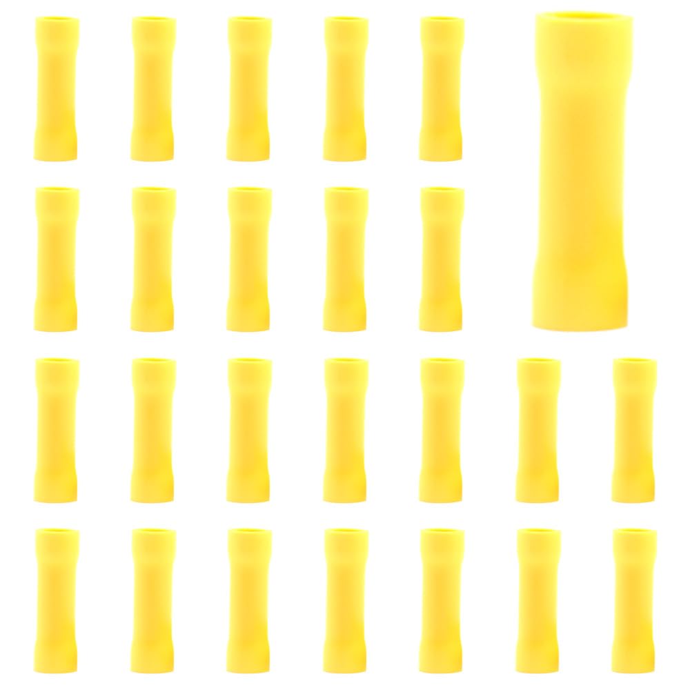 CEEYSEE 100Pcs of Yellow Insulated Butt Splice Terminal Butt Splice Electrical Wire Crimp Connectors（PTY)