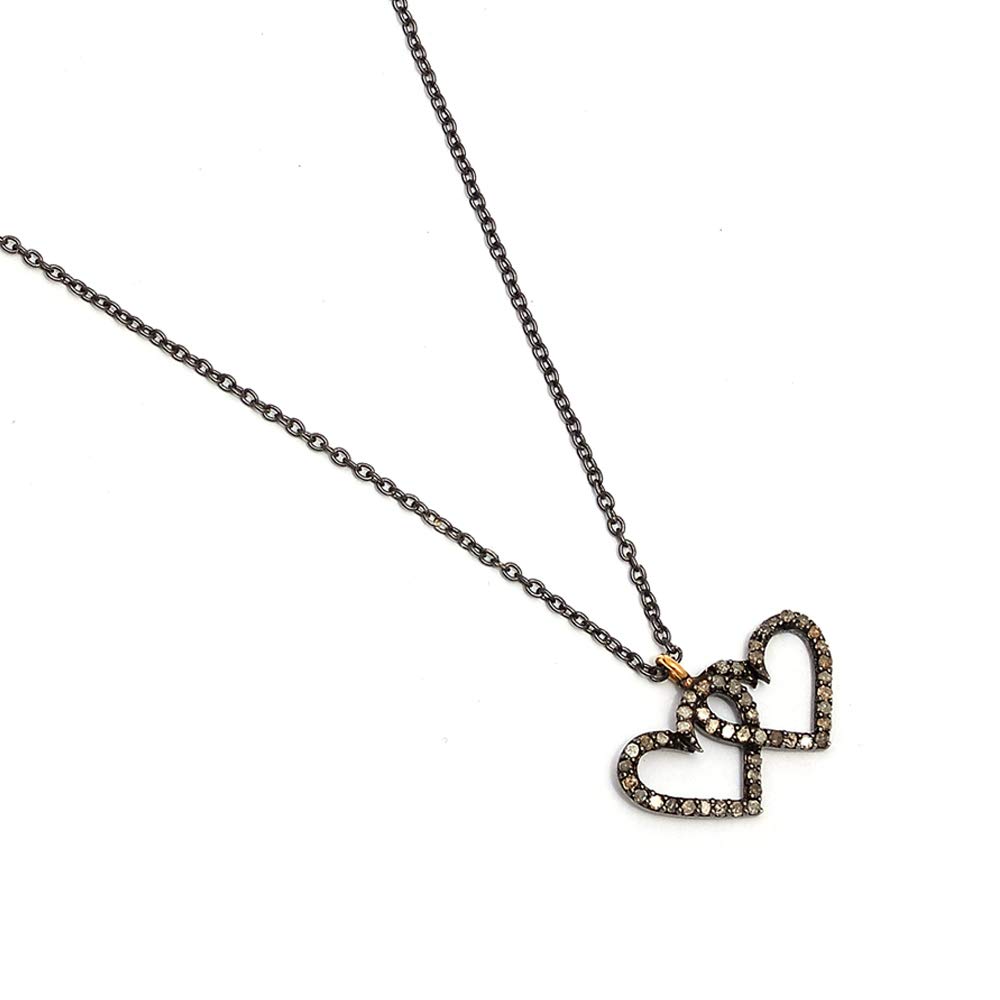 Shweta Creations 925 Sterling Silver Dual Heart Necklace 0.36 Ct Brown Diamonds (I2-I3 Clarity) For Women