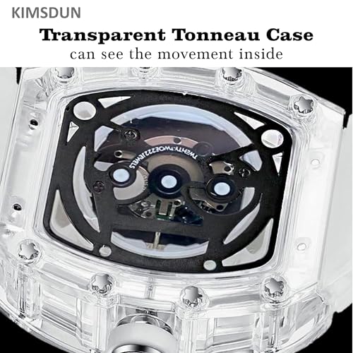 KIMSDUN Stylish Skeleton Sport Watches, Waterproof, Analog Quartz Date Calendar Wristwatch, Transparent Tonneau Case Casual Watch, Silicone Strap for Men Unisex