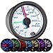 GlowShift White 7 Color 200 PSI Air Pressure Gauge Kit - Includes 2 Electronic Sensors - Red & Green Analog Needles - White Dial - Clear Lens - for Air Ride Suspension Systems - 2-1/16