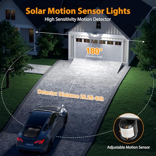 Onforu 4500LM Solar Lights Outdoor, 3 Heads Security Lights with Remote Control, IP65 Waterproof Motion Sensor Lights, 3 Modes Flood Lights for Wall, Porch, Yard, Outside (2, Black)