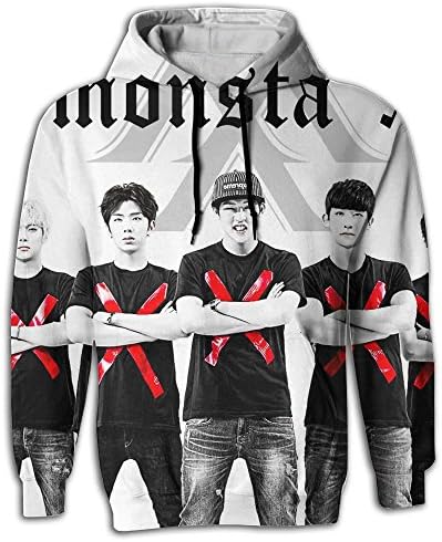 Yz Linna Unisex 3D Printed Hoodies Monsta-X-Kpop Pockets Hoodie Sweatshirts Plus Velvet Exclusive For Mens Womens
