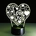 Pixnor 3D Lamp Illusion Night Light I Love U heart 7 Colors Changing Decorative Desk Lamp for lover Bedrooms