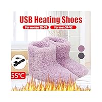 DZTZ USB Heat Electric Foot Warmer Boots Winter Plush Faux Fur Warming Interface Hiding Washable Heated Shoes Boots Indoor Home Office Slippers for Women Men, (Pink)