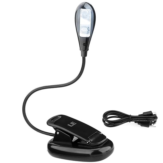 LE LED Wiederaufladbare Klemmleuchte, Leselampe mit 2 LEDs und 2 Lichtmodi, Notenpultleuchte mit Klammer, USB Inklusive, Kalt