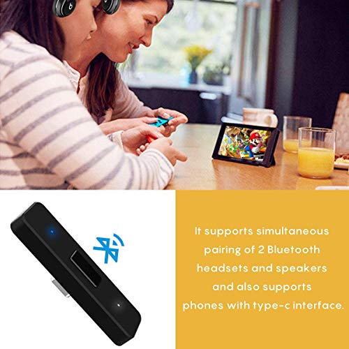Ldex Nintendo Switch Bluetooth Adapter Audio Transmitter, Ultra thin Mini Size, USB Type C Connector with aptX Low Latency Technology, Supports Dual Paring, Compatible with Switch, PS4, PC and TV
