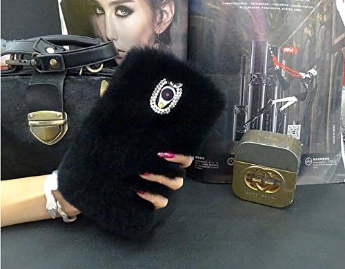Samsung Galaxy Note 3 Rabbit Fur Hair Case Soft Fluffy Fur Plush Diamond Genuine Rex Rabbit Luxury Bling Warm Handmade Design Shell Sleeve For Samsung Note 3 Case Cover -Black