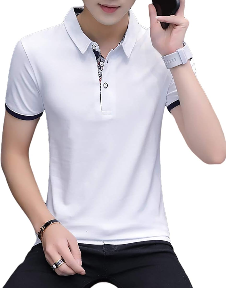 [meryueru(メリュエル)] 選べる 3タイプ カジュアル ポロシャツ 大人 スタイル お洒落 トップス 半袖 ヘビロテ tシャツ オシャレ かっこいい おしゃれ 着回し 今風 キレカジ ビター シンプル ベーシック インナー ストリート 系 お兄系 普段着 お兄 v系 キャンプ しちぶ はんそで スリム オラオラ系 アメカジ ライト シャツ ぽろしゃつ メンズ (M ボタニカル-ホワイト)