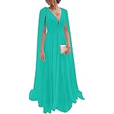 Pseadujcn Chiffon Bridesmaid Dresses for Women Long Pleated Cape Sleeves V Neck Formal Evening Dress A Line Ball Gown CN01