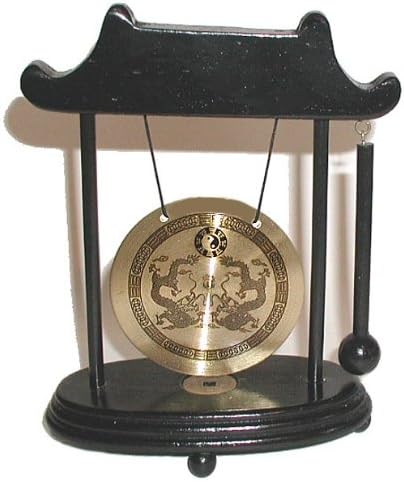 Asian Imports Zen Art Brass Feng Shui Desktop Dragon Gong - Wood Frame & Rammer Sm