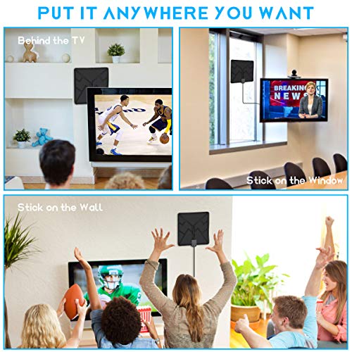 [Newest 2019] Amplified Digital TV Antenna HD- Indoor Antenna, Long 80 Miles Range with Switch Amplifier Signal Booster, Support 1080P and Older TV's HDTV Freeview Channels- 16.5ft Cable/Adapter - Thumbnail 2
