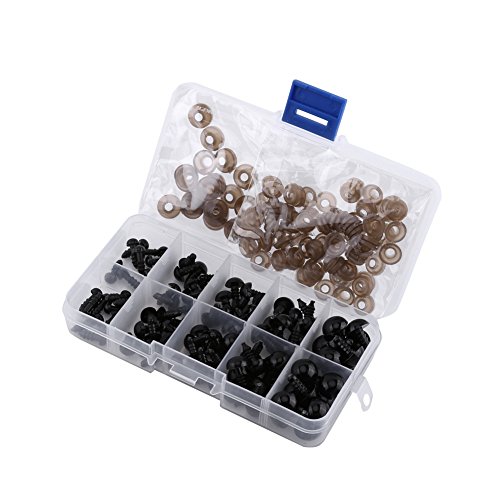 100pcs Plastic Safety Toy Eyes For Toys Puppet Teddy Bear Doll Animal DIY Crafts 6-12mm Black With Gasket