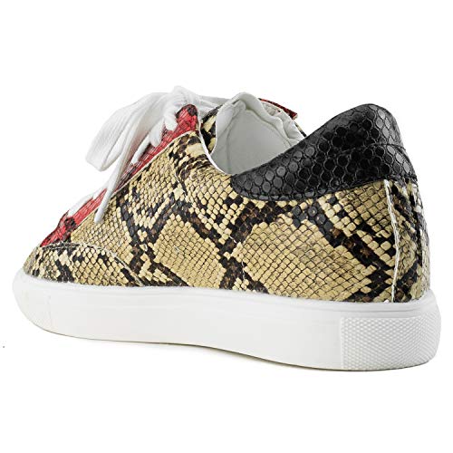 RF Women's Casual Low Top Trendy Fashion Sneakers Flats Beige Snake Size.10