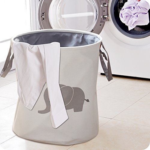 Storage Baskets, Junnom Collapsible & Convenient Laundry Bin / laundry Basket / Laundry Hamper / Storage Solution for Office, Bedroom, Clothes, Toys - Super Cute Gray Elephant