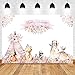 Mehofoto Woodland Baby Shower Backdrop Boho Teepee Tribal Pink Flowers Decorate Background Animal Party Background 7X5ft Vinyl Photography Background Birthday Party Decoration