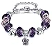 Elegant Silver European Charm Bracelet Purple Murano Glass Beads Bracelets (7.8inch/20cm) DB0009P-20