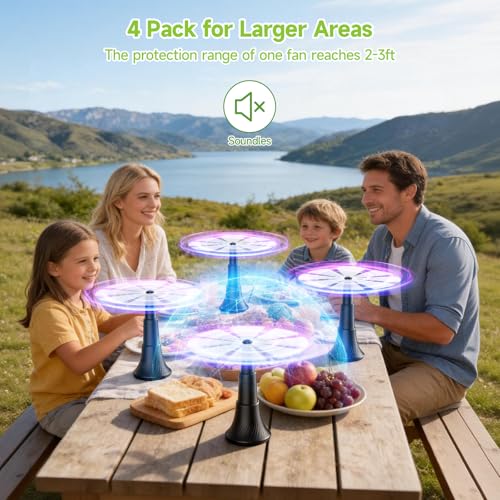 XTTANK Pack 4 Ventilador Antimoscas Plegable, Espanta Moscas para Mesa con Aspas Suaves, Ventilador Repelente Moscas Portátil con Gancho, Ventilador de Protección contra Mosquitos Interior y Exterior