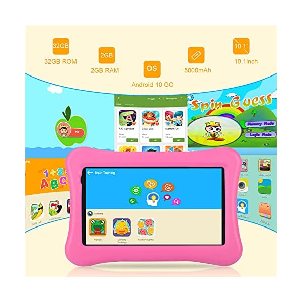 10.1 inch Kids Tablet AWOW Tablet PC for Kids, Android 10 Go Quad Core, 32GB Rom, iWawa Pre-Installed with Kids-Proof…