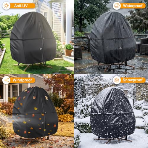 Kipiea Patio Egg Chair Covers Waterproof, Upgraded 500D Outdoor Hanging Egg Chair Covers with Waterproof Zipper, Double Seat Swing Egg Chair Cover, Windproof, Anti-UV, No Tears (Up to 80" W x 91" H)