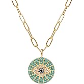 Obidos 14k Gold Plated Evil Eye Pendant Necklace for Women 18-20Inch,Round Circle Disk Minimalist Jewelry