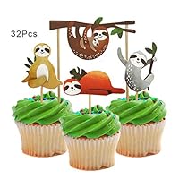 Alexless 32Pcs Sloth Cupcake Toppers Cake Picks Decoration for Baby Shower Birthday Party Supplies