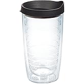 Tervis Clear & Colorful Lidded Made in USA Double Walled Insulated Tumbler Travel Cup Keeps Drinks Cold & Hot, 16oz, Black Lid